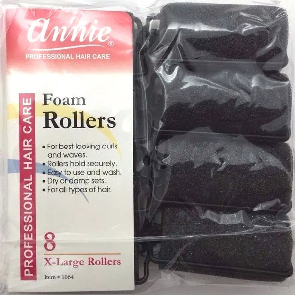 Annie Foam Rollers X-Large 8 Count Black 1064 - Afro Hair Boutique