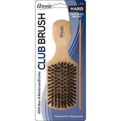 Annie Hard Wood Club Boar Bristle Brush With Comb 7In 2117