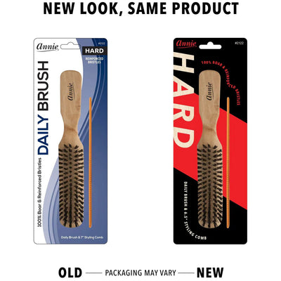 Annie Hard Wood Daily Boar Bristle Brush With Comb 7In 2122