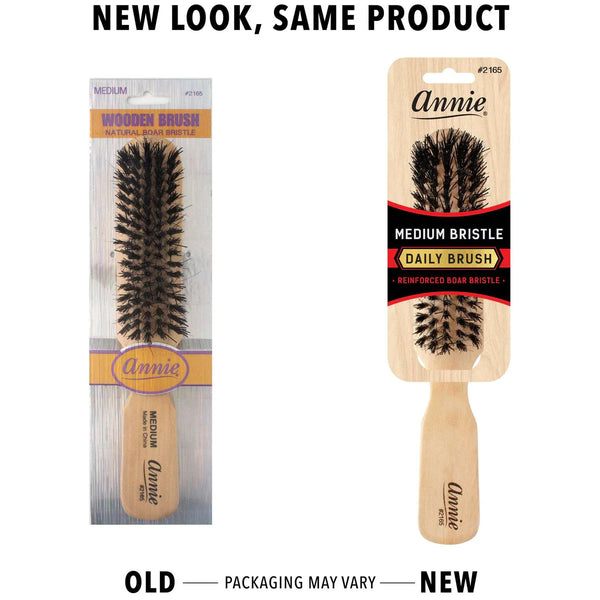 Annie Natural Boar Bristle Medium Wooden Brush 5 Row 2165 - Afro Hair Boutique