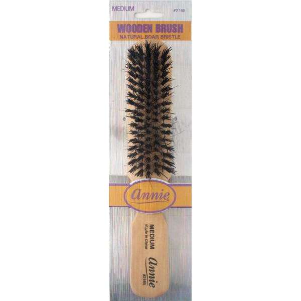 Annie Natural Boar Bristle Medium Wooden Brush 5 Row 2165 - Afro Hair Boutique