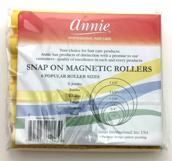 Annie Snap On Magnetic Rollers Size Medium 12 Count Yellow 1223 - Afro Hair Boutique