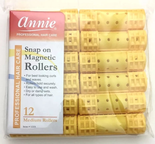 Annie Snap On Magnetic Rollers Size Medium 12 Count Yellow 1223 - Afro Hair Boutique