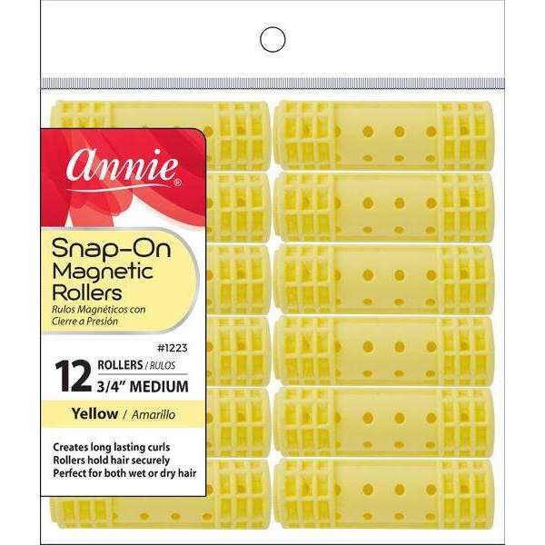 Annie Snap On Magnetic Rollers Size Medium 12 Count Yellow 1223 - Afro Hair Boutique