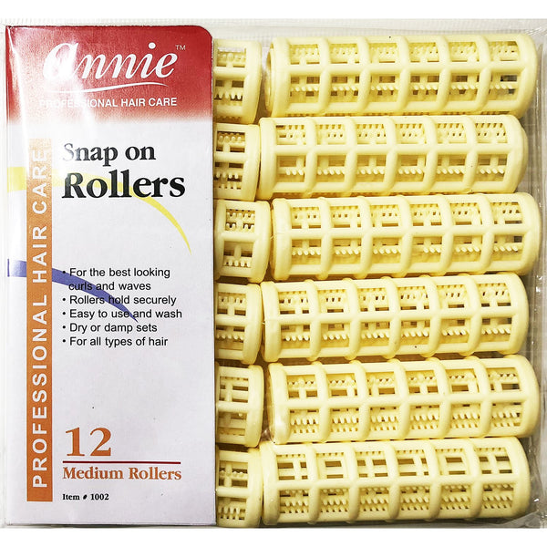 Annie Snap On Rollers Size Medium 12 Count Yellow 1002