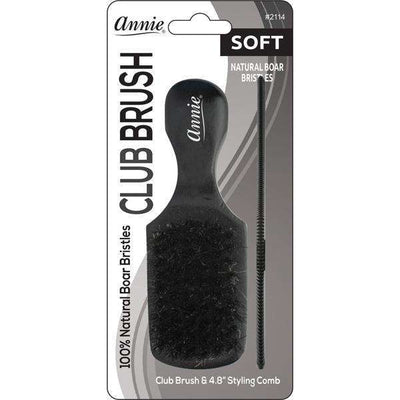 Annie Soft Mini Soft Club Boar Bristle Brush With Comb 4.8In 2114