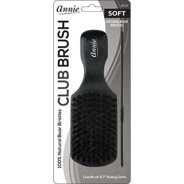 Annie Soft Wood Club Boar Bristle Brush With Comb 7in 2120 - Afro Hair Boutique