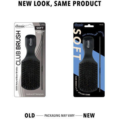 Annie Soft Wood Club Boar Bristle Brush With Comb 7in 2120