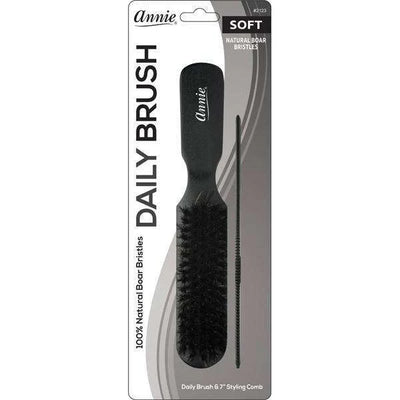 Annie Soft Wood Daily Boar Bristle Soft Brush With Comb 7in 2123