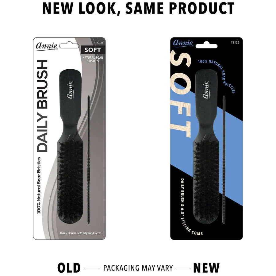 Annie Soft Wood Daily Boar Bristle Soft Brush With Comb 7in 2123