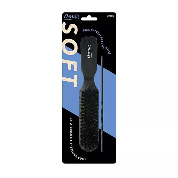 Annie Soft Wood Daily Boar Bristle Soft Brush With Comb 7in 2123 - Afro Hair Boutique