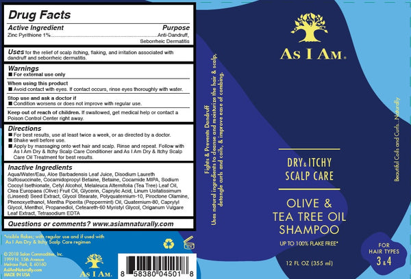 As I Am Dry And Itchy Scalp Care Olive And Tea Tree Oil Shampoo 355ml - Afro Hair Boutique
