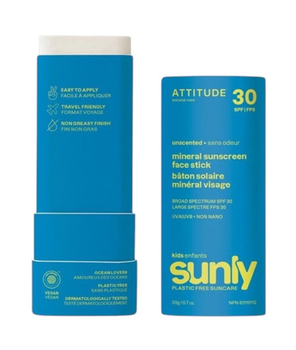 Attitude  Sunly Kids Unscented Mineral Sunscreen Face Stick SPF30