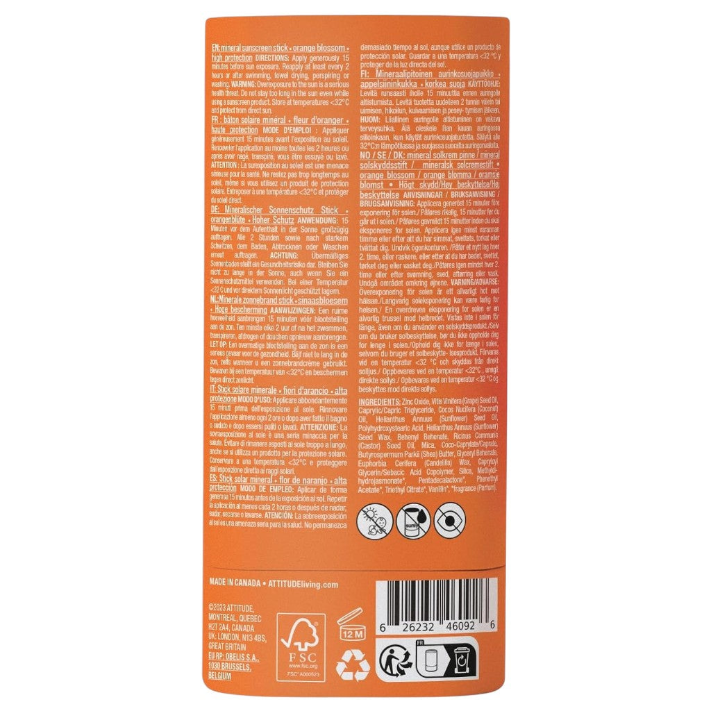 Attitude  Sunly Orange Blossom Mineral Sunscreen Stick SPF30