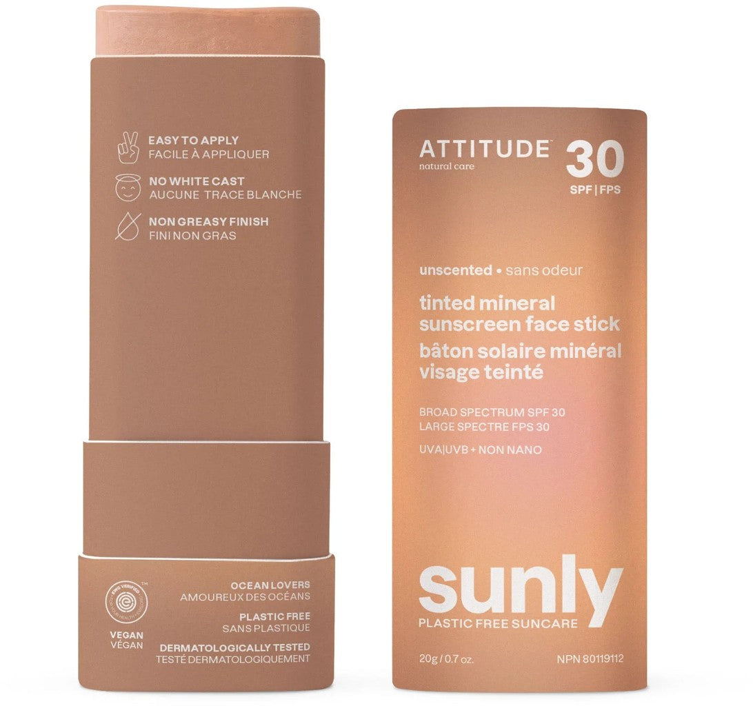 Attitude  Sunly Unscented Tinted Mineral Sunscreen Face Stick SPF30