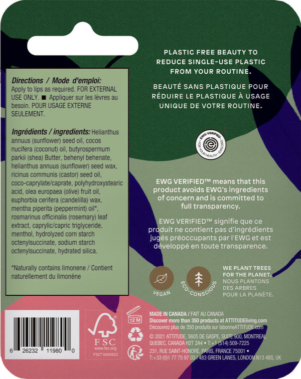 Attitude Plastic-Free Lip Balm Fresh Mint Enriched With Olive Oil 8.5g