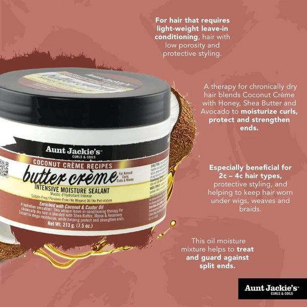 Aunt Jackie's Coconut Creme Recipes Intensive Moisture Sealant Butter Cream 213g - Afro Hair Boutique