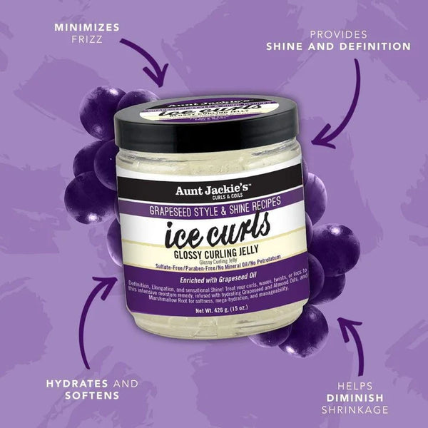 Aunt Jackie's Grapeseed Style and Shine Ice Curls Glossy Curling Jelly 426g - Afro Hair Boutique