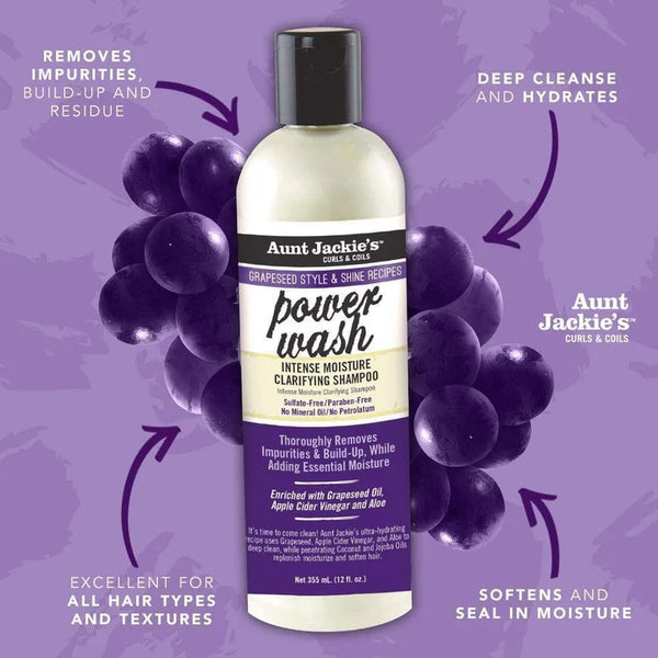 Aunt Jackie's Grapeseed Style and Shine Power Wash Clarifying Shampoo 355ml - Afro Hair Boutique