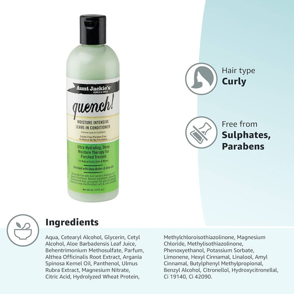 Aunt Jackie's Quench Moisture Intensive Leave In Conditioner 12oz / 355ml - Afro Hair Boutique