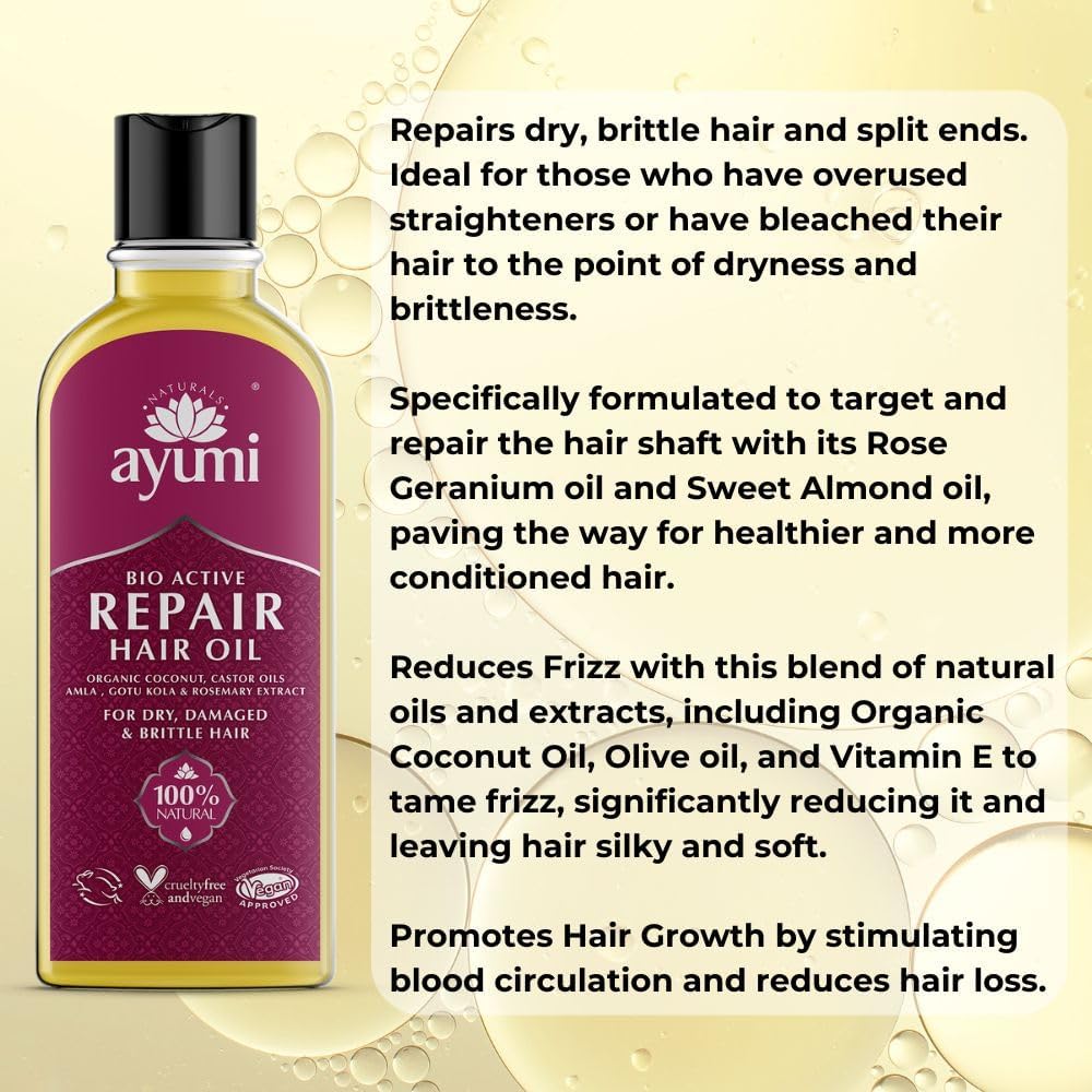 Ayumi Bio Active Repair Hair Oil Rejuvenates Dry Hair Promotes Hair Growth 150ml