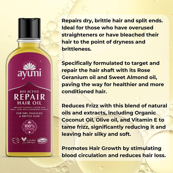 Ayumi Bio Active Repair Hair Oil Rejuvenates Dry Hair Promotes Hair Growth 150ml