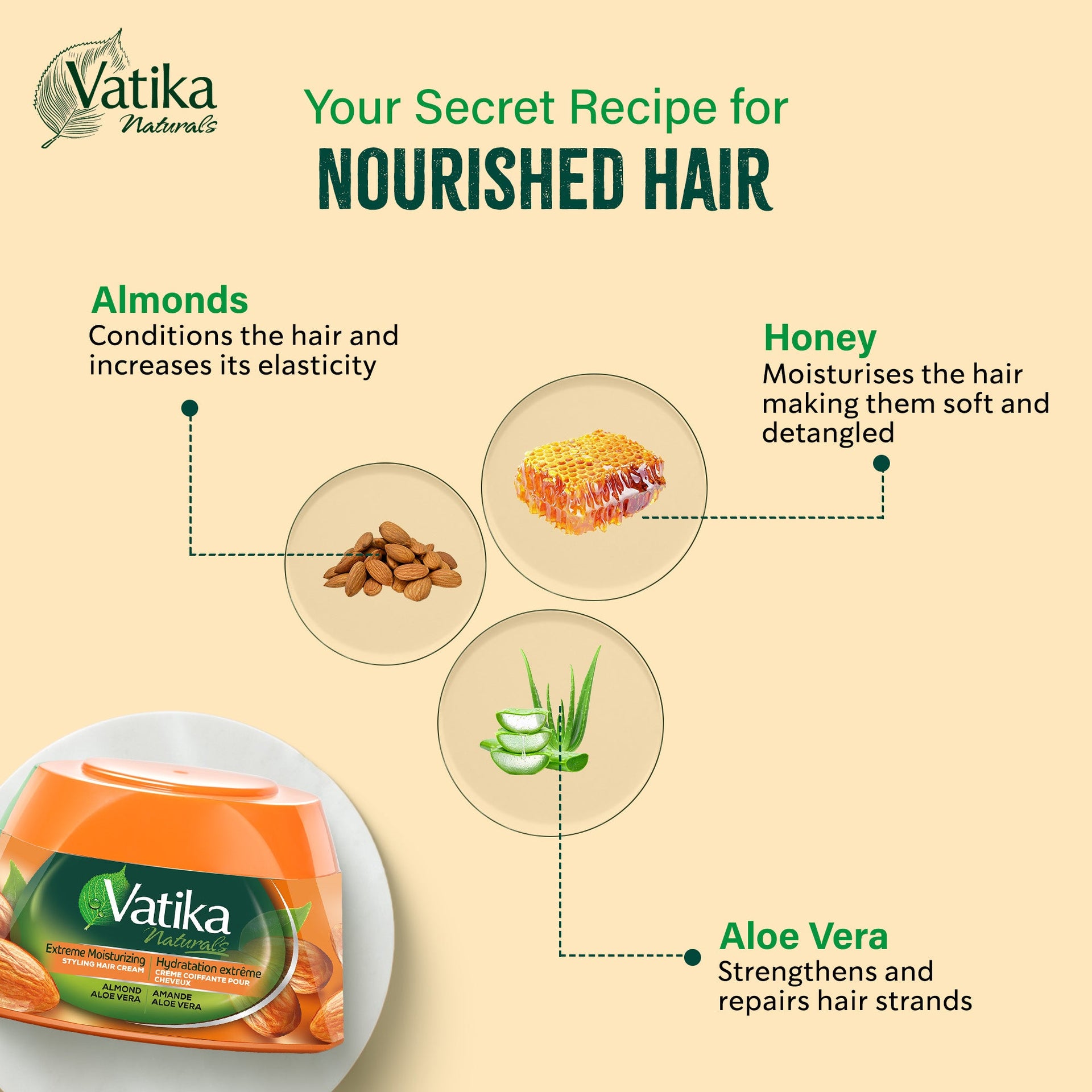 Dabur Vatika Naturals Almond And Aloe Vera Styling Hair Cream 210ml