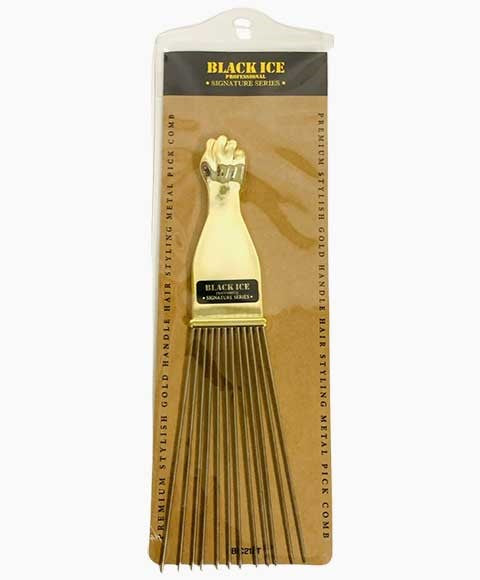 Bellissemo Black Ice Professional Gold Handle Metal Pick Comb BIC212T