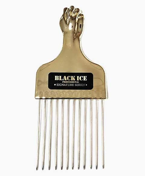 Bellissemo Black Ice Professional Gold Handle Metal Pick Comb BIC212