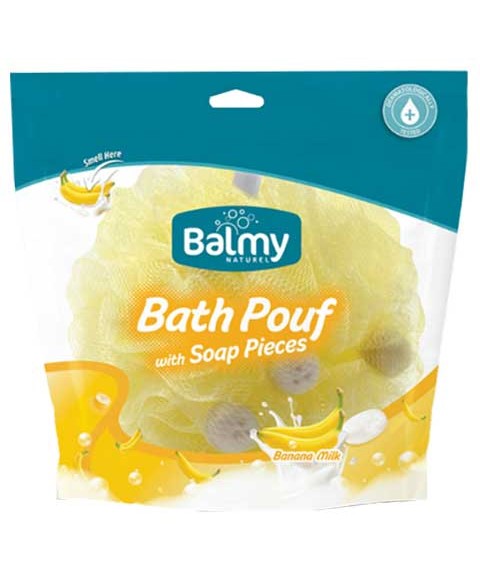 Balmy Naturel  Bath Pouf With Banana Milk Soap Pieces