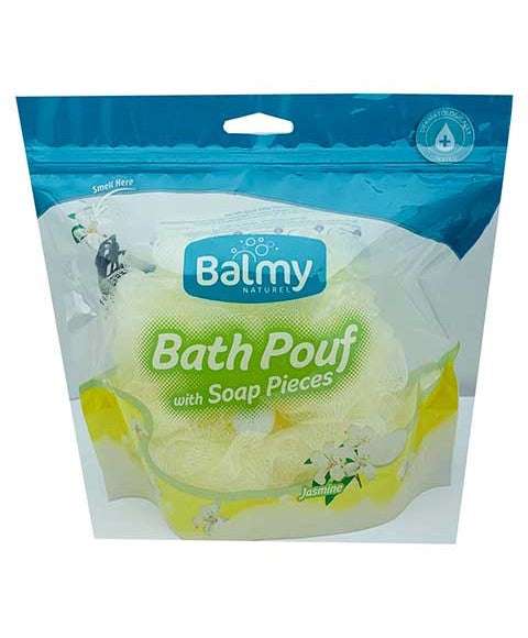 Balmy Naturel  Bath Pouf With Jasmine Soap Pieces
