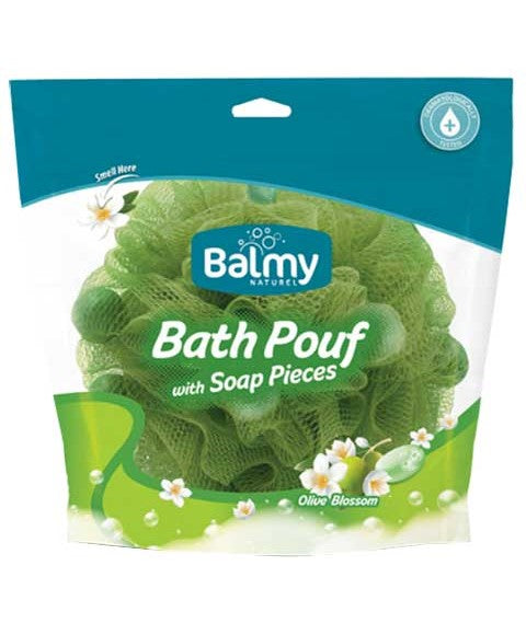 Balmy Naturel  Bath Pouf With Olive Blossom Soap Pieces