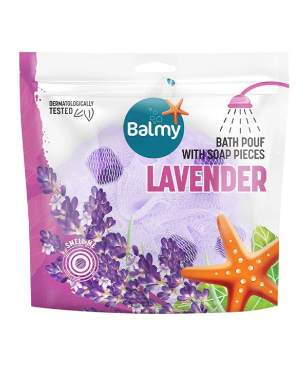 Balmy Naturel  Bath Pouf With Lavender Soap Pieces