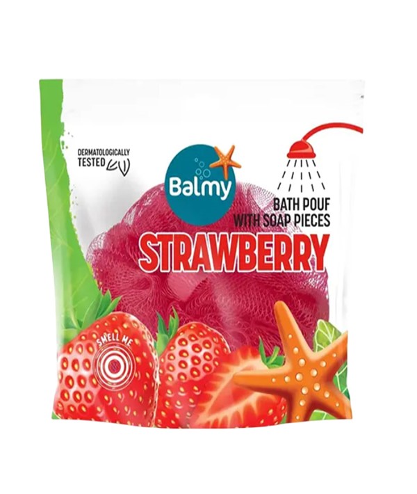 Balmy Naturel  Bath Pouf With Strawberry Soap Pieces