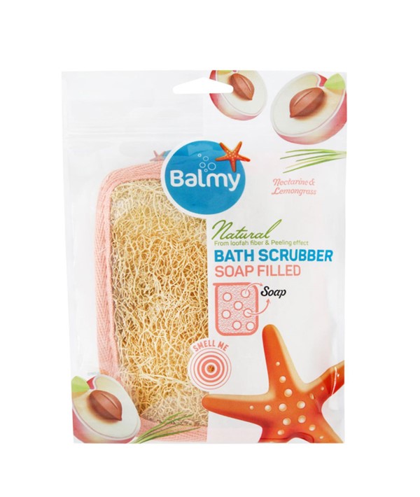 Balmy Naturel  Bath Scrubber Nectarine And Lemongrass Soap Filled