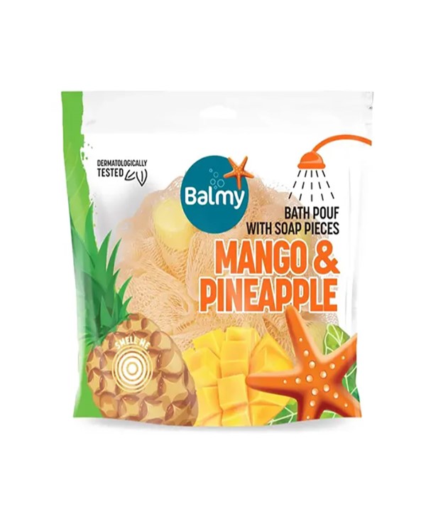 Balmy Naturel Bath Pouf With Mango And Pineapple Soap Pieces