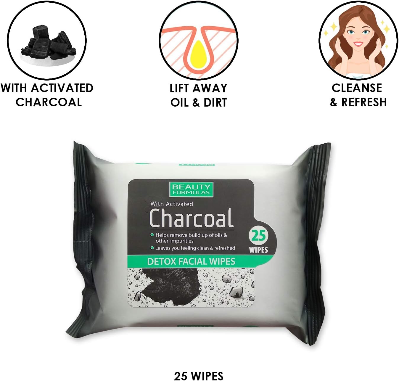 Beauty Formulas  Activated Charcoal Detox Facial Wipes