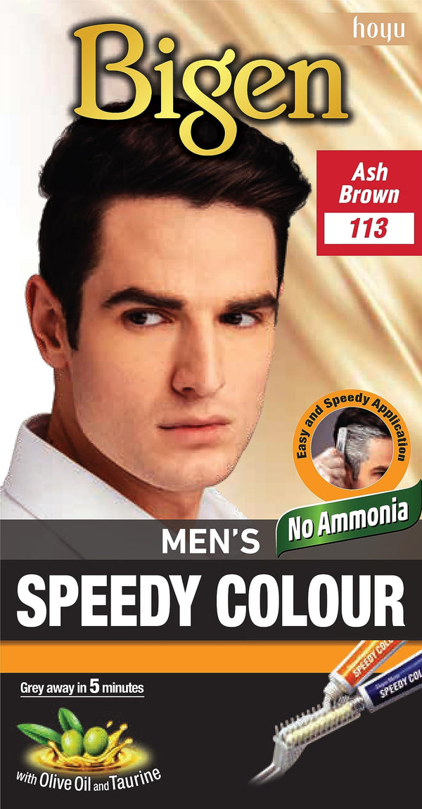 Bigen Mens Speedy Hair Colour Easy & Smooth Application No Ammonia Ash Brown 113 - Afro Hair Boutique