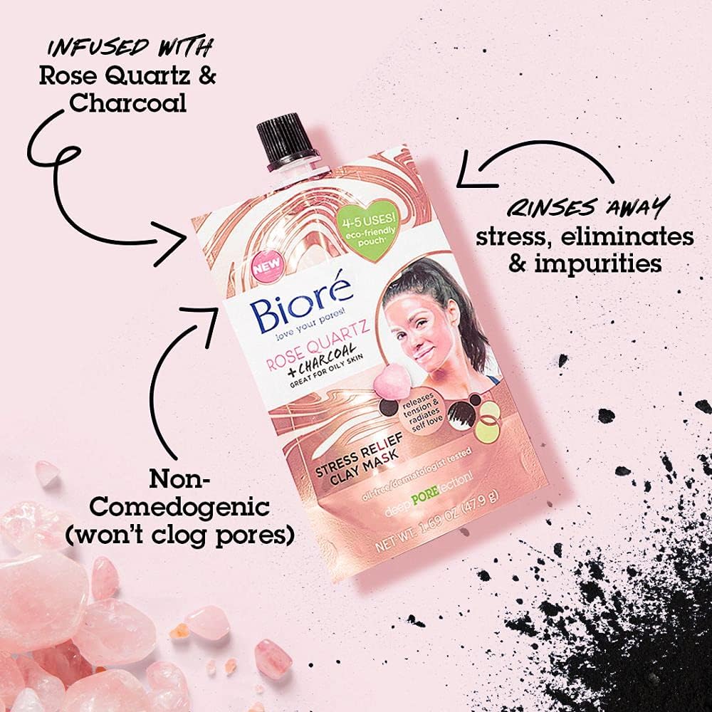 Biore  Rose Quartz Plus Charcoal Stress Relief Clay Mask