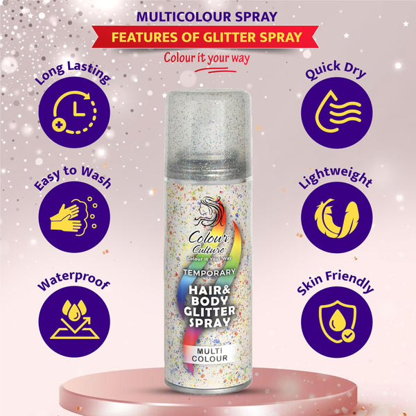 Colour Culture Temporary Multi Colour Hair And Body Glitter Spray 125ml - Afro Hair Boutique