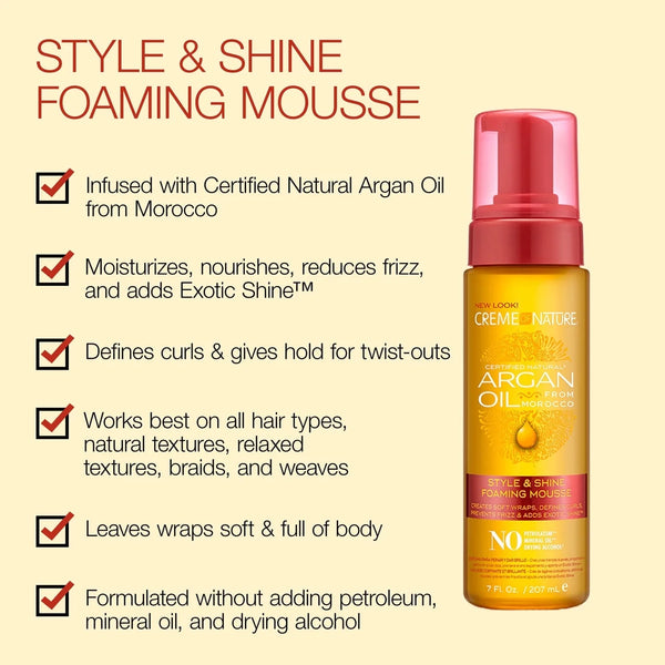Creme Of Nature Argan Oil Style & Shine Foaming Mousse | Define Curls 207ml - Afro Hair Boutique