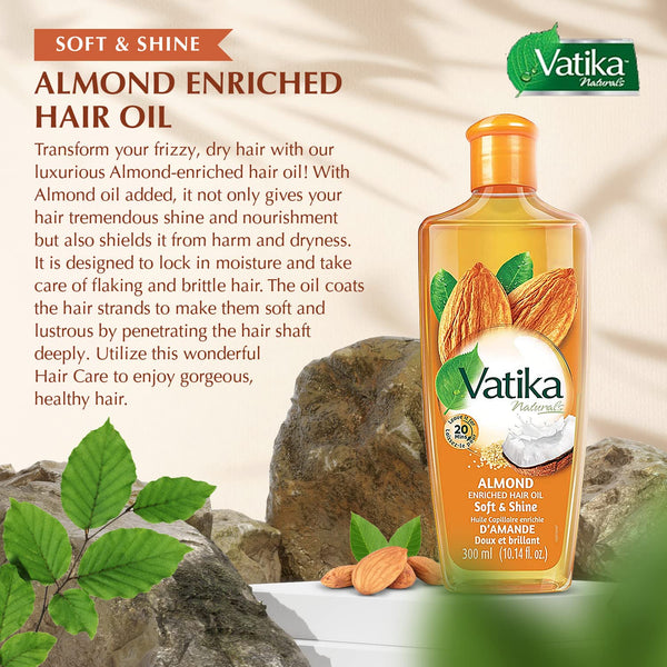 Dabur Vatika Natural Almond Enriched Hair Oil Softness & Shine Vitamins 200ml - Afro Hair Boutique
