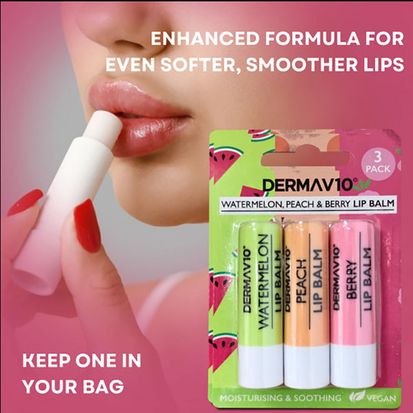 HealthPoint Derma V10 3 Pack Watermelon Peach And Berry Lip Balm