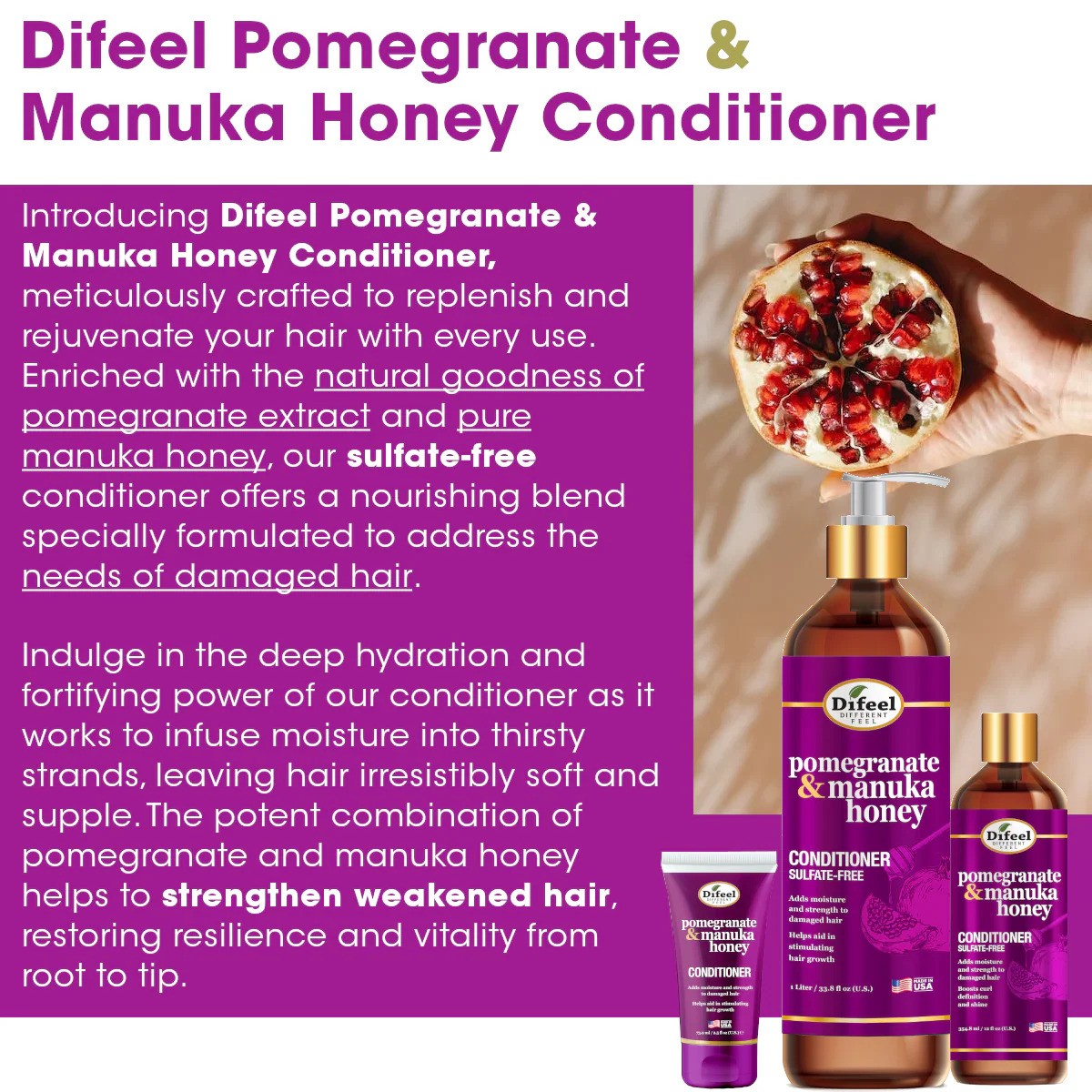 Difeel  Pomegranate And Manuka Honey Conditioner