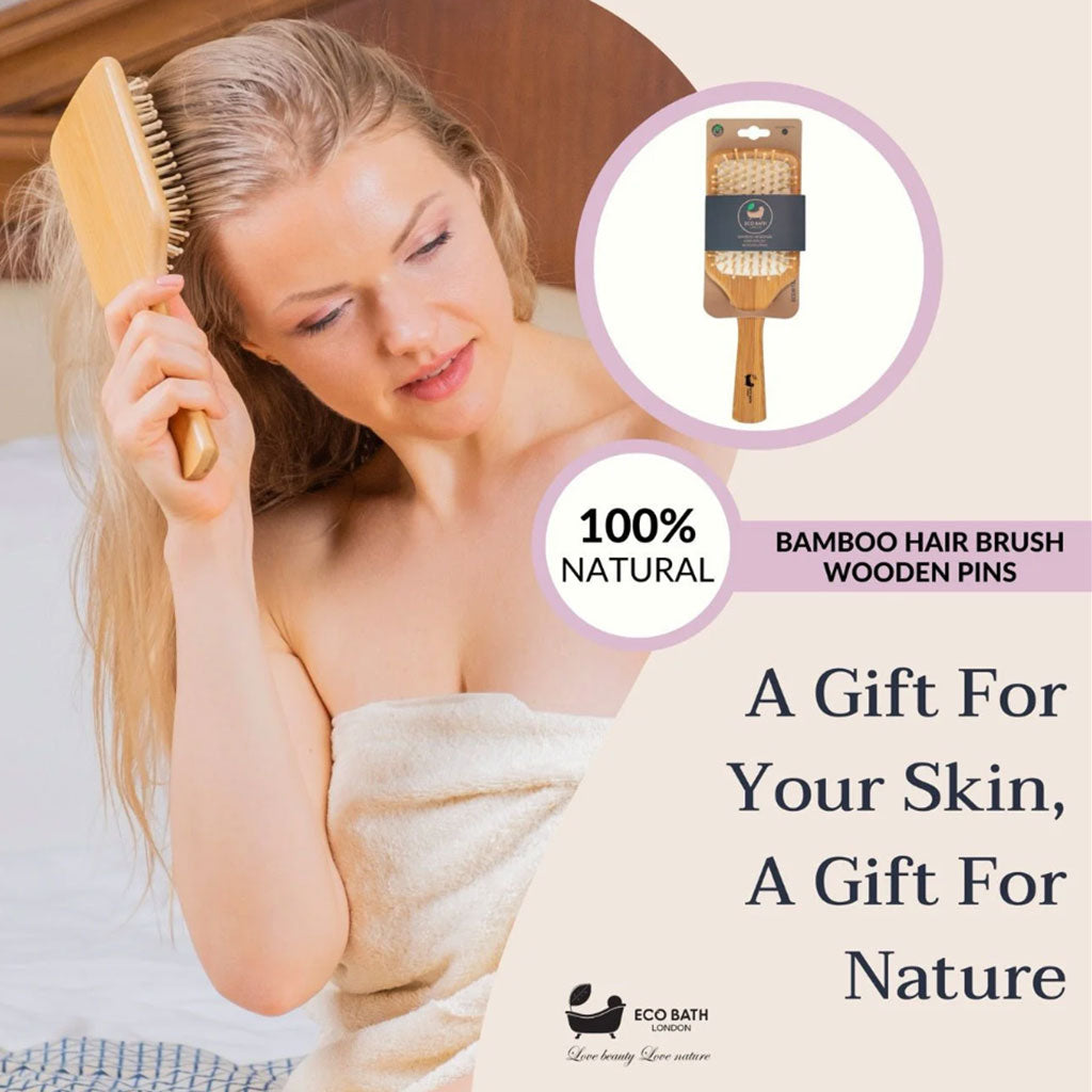 Eco Bath London  Bamboo Massage Hair Brush Wooden Pins