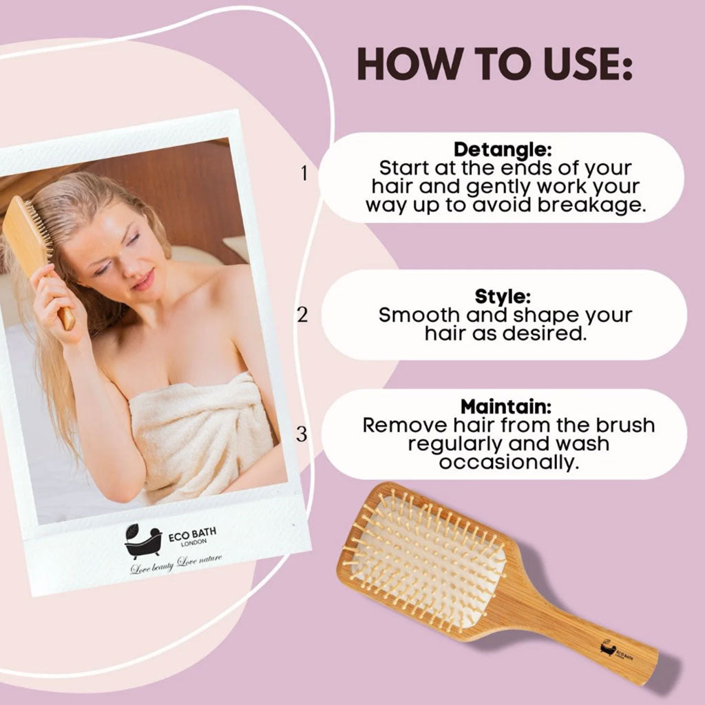 Eco Bath London  Bamboo Massage Hair Brush Wooden Pins