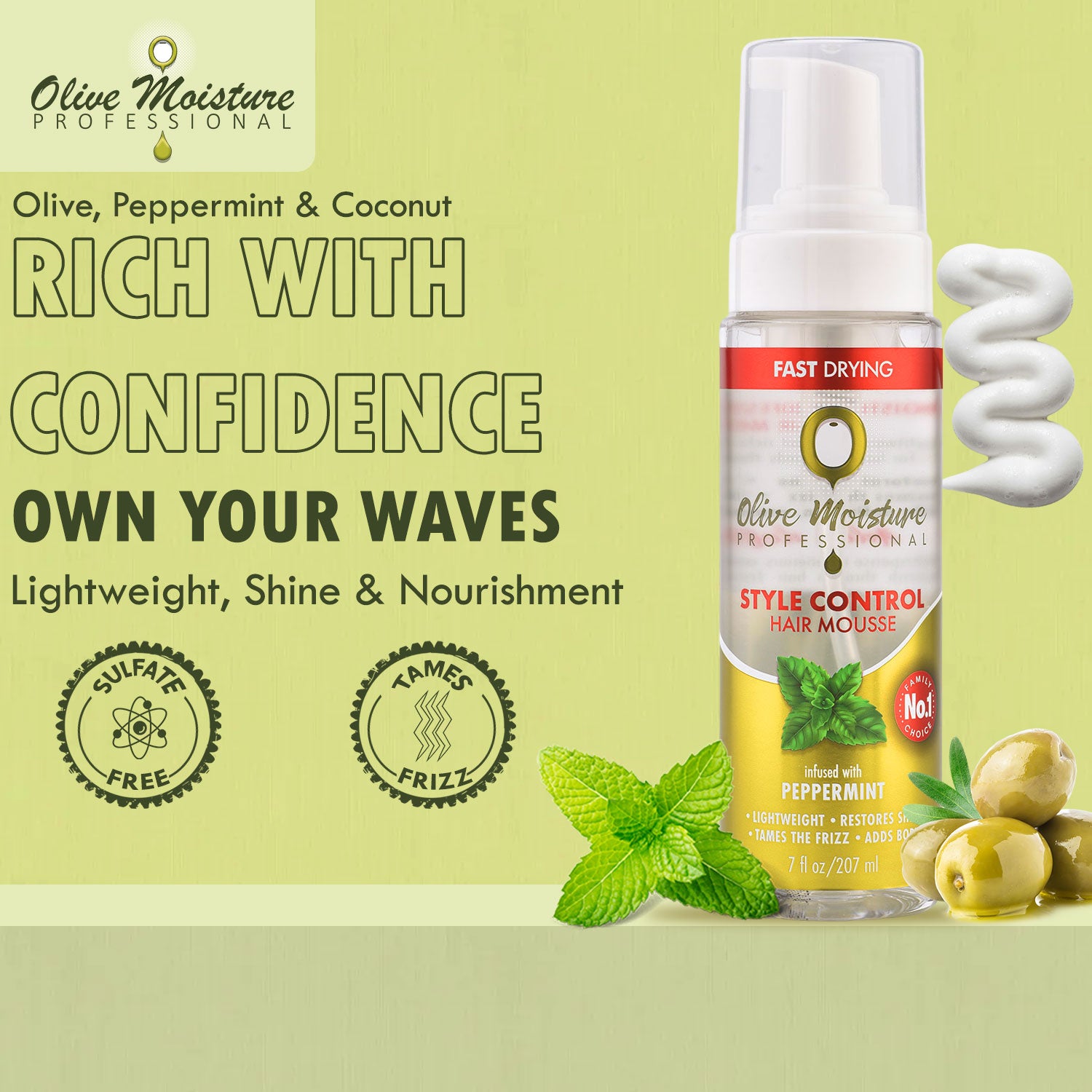 Olive Moisture Professional Style Control Hair Mousse 500ml / 207ml