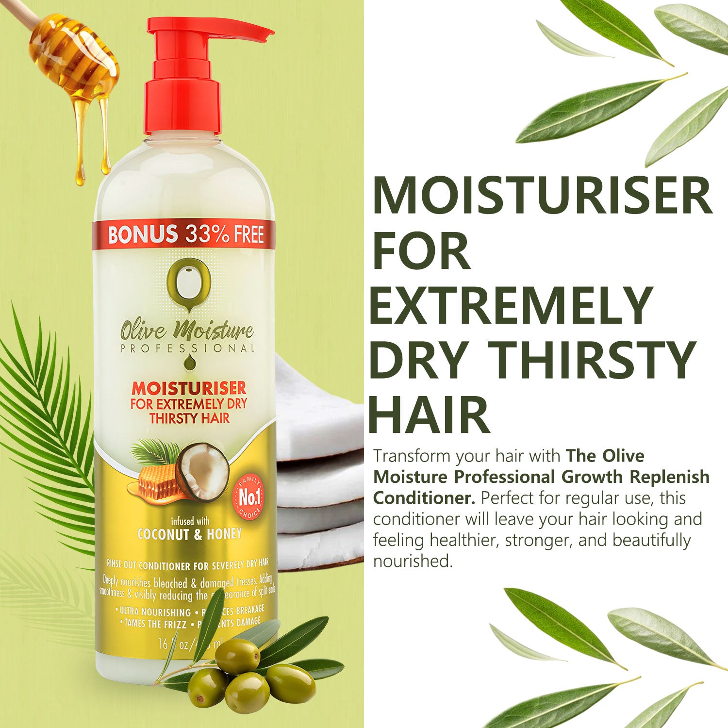Olive Moisture Professional Moisturiser For Extremely Dry, Thirsty Hair - 473ml