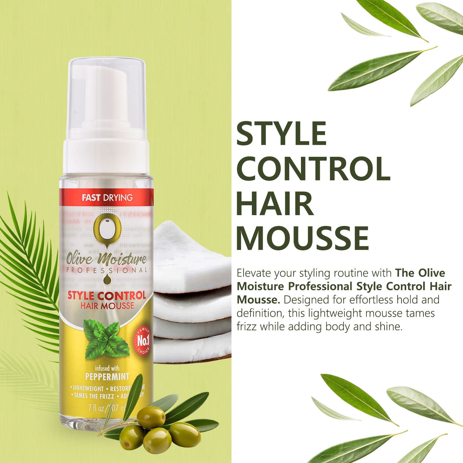 Olive Moisture Professional Style Control Hair Mousse 500ml / 207ml