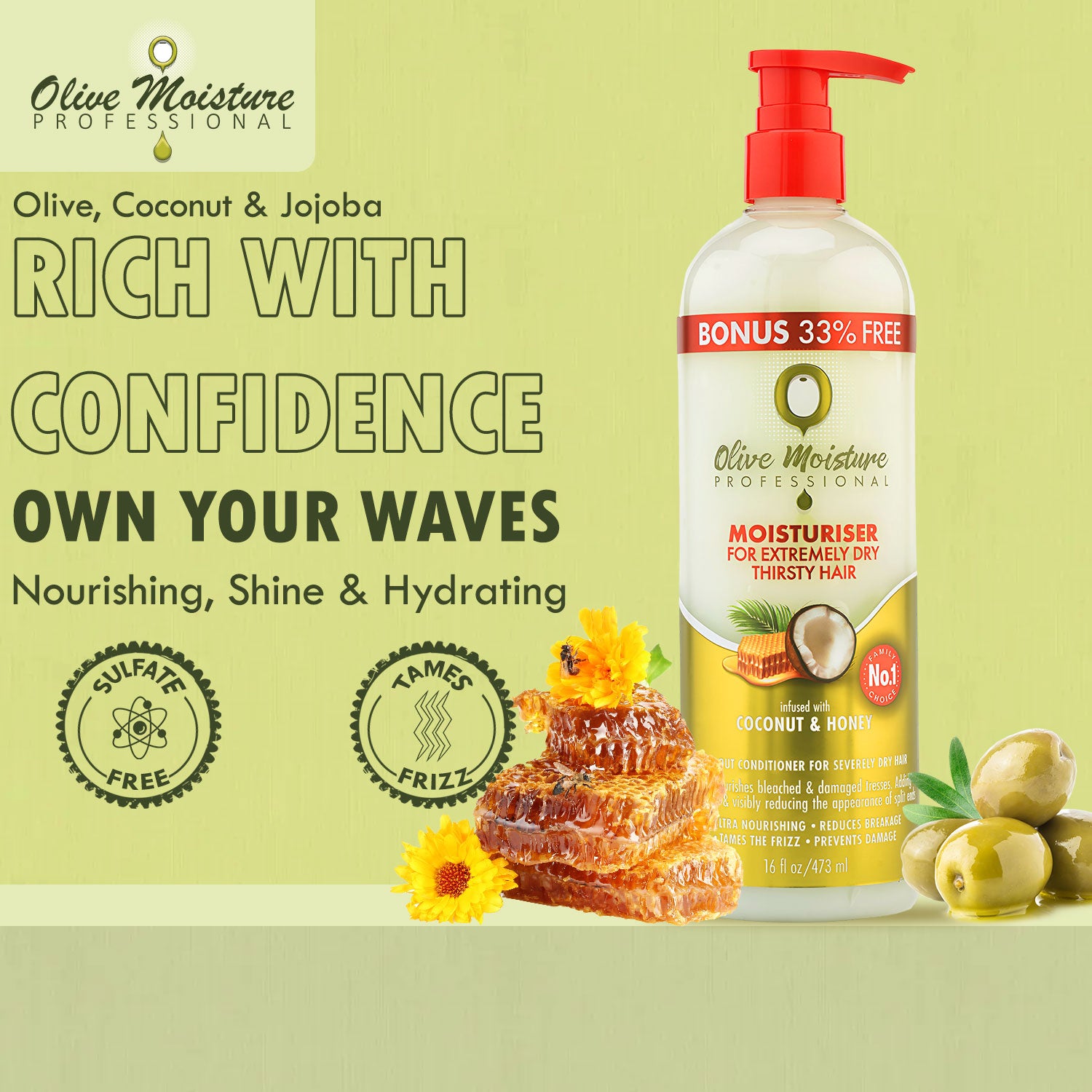 Olive Moisture Professional Moisturiser For Extremely Dry, Thirsty Hair - 473ml